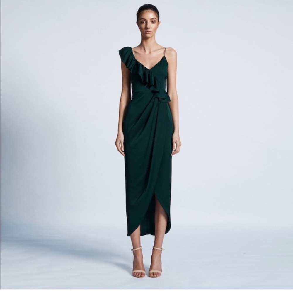 Shona Joy Asymmetrical ruffle midi dress